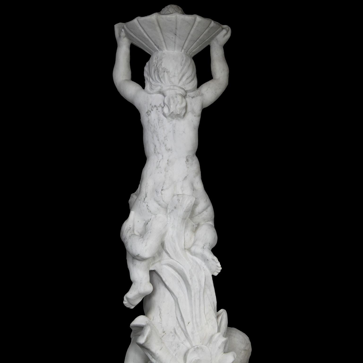 An Italian 19th/20th Century Carved Marble Figural Fountain with Children & Fish For Sale 10