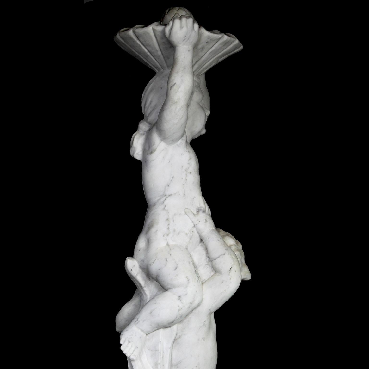 An Italian 19th/20th Century Carved Marble Figural Fountain with Children & Fish For Sale 12