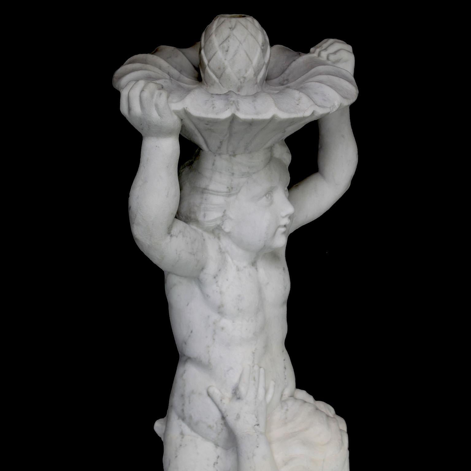 An Italian 19th/20th Century Carved Marble Figural Fountain with Children & Fish For Sale 14