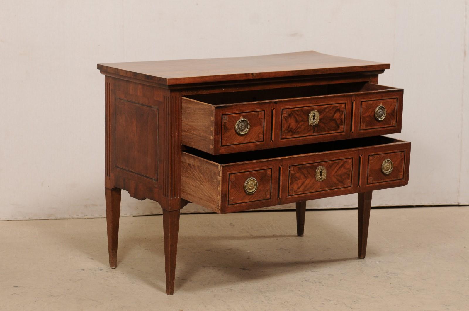 Italian 19th C. Raised 2-Drawer Chest w/Lovely Inlay & Neoclassical Hardware 1