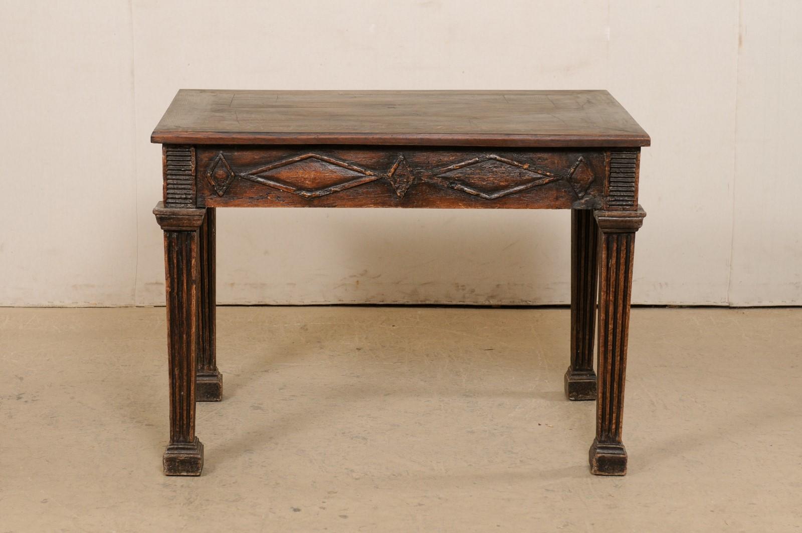 Italian 19th C. Table W/Diamond Motif Carved Skirt on Robust & Fluted Legs For Sale 5