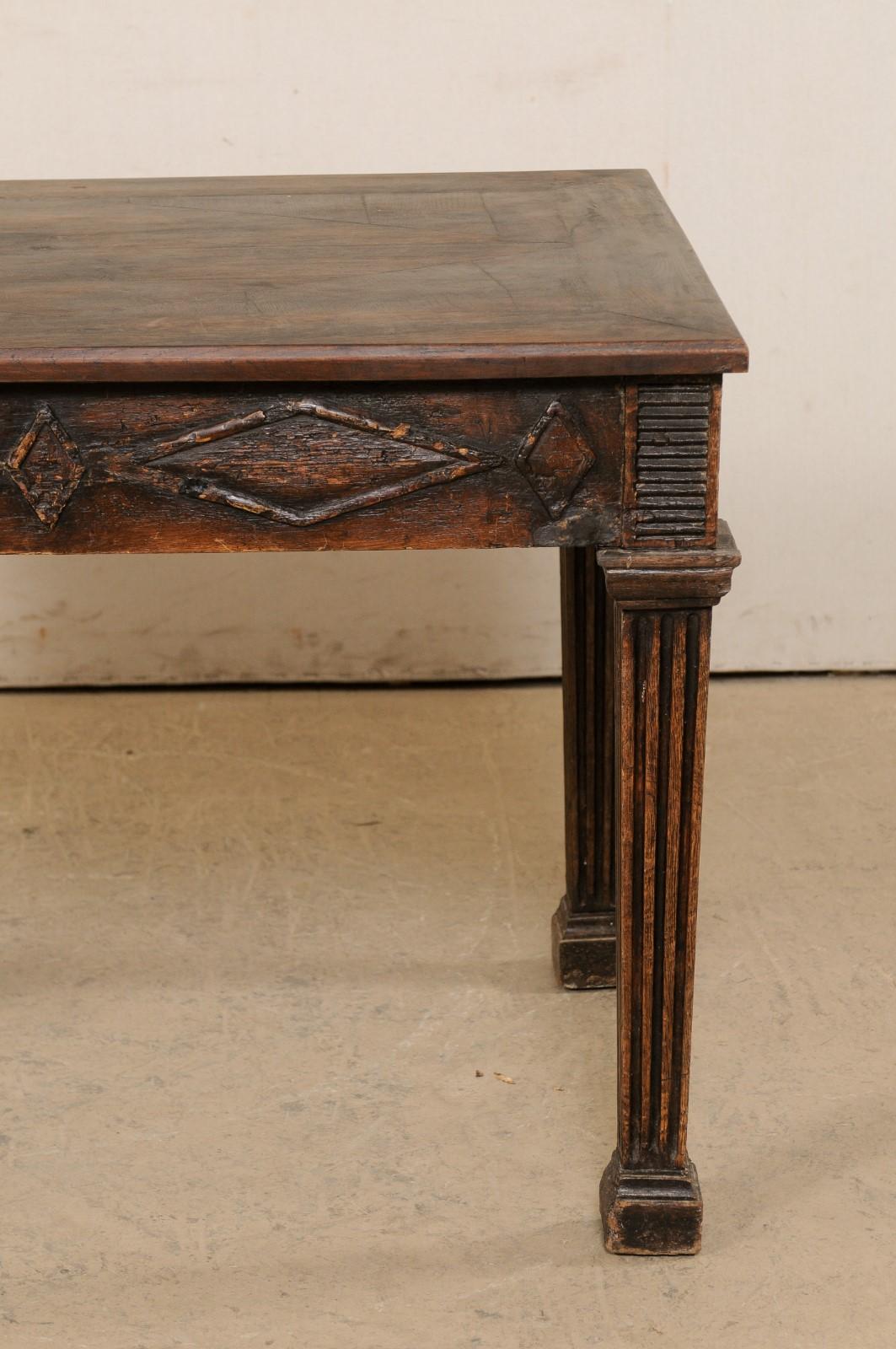 Italian 19th C. Table W/Diamond Motif Carved Skirt on Robust & Fluted Legs For Sale 6