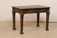Italian 19th C. Table W/Diamond Motif Carved Skirt on Robust & Fluted Legs