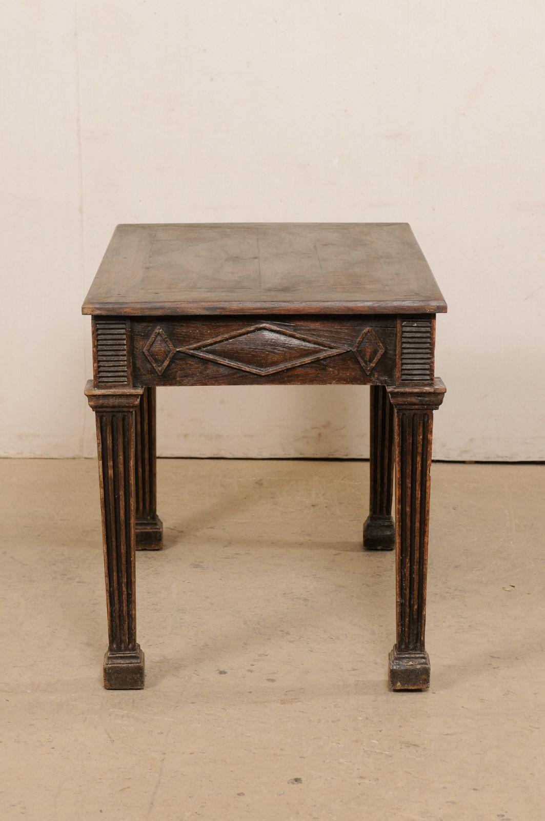 19th Century Italian 19th C. Table W/Diamond Motif Carved Skirt on Robust & Fluted Legs For Sale