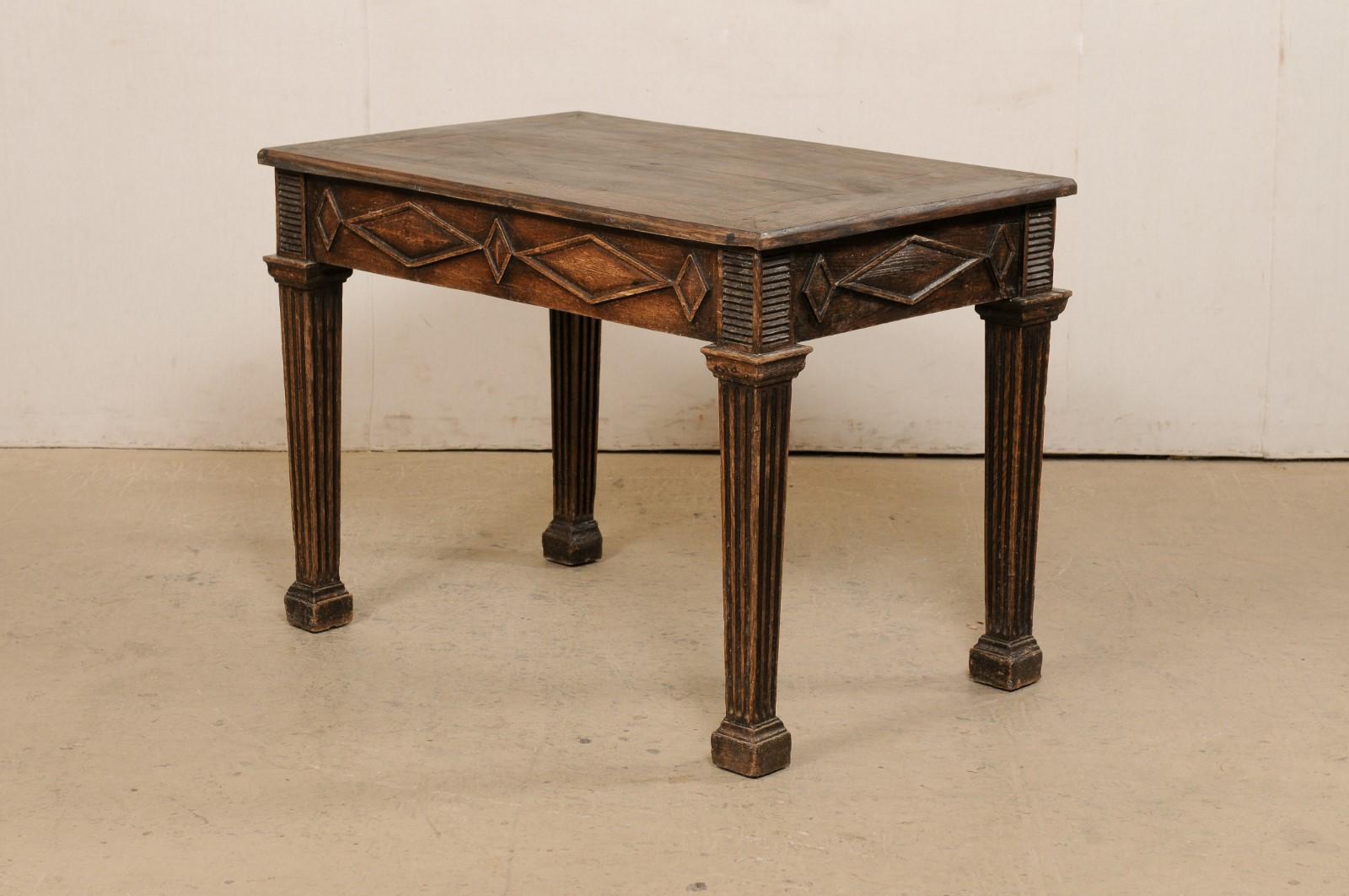 Italian 19th C. Table W/Diamond Motif Carved Skirt on Robust & Fluted Legs For Sale 2