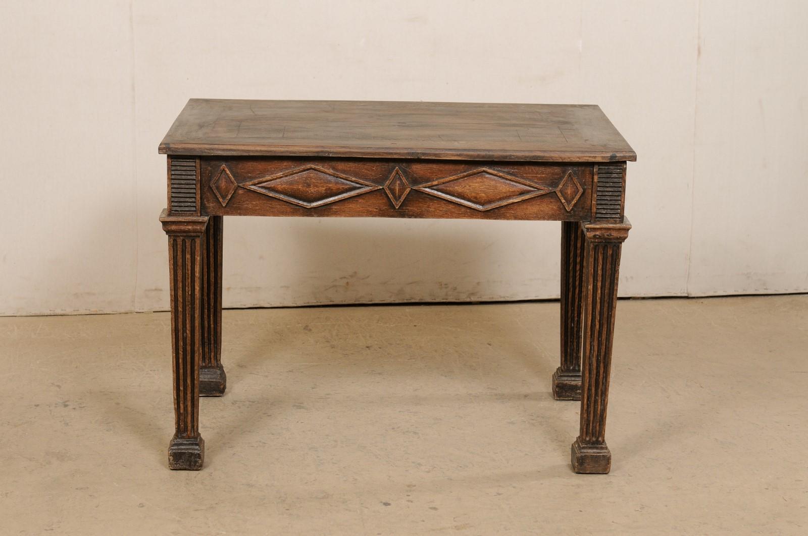 Italian 19th C. Table W/Diamond Motif Carved Skirt on Robust & Fluted Legs For Sale 3