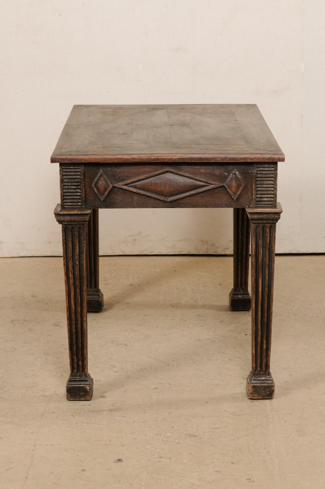 Italian 19th C. Table W/Diamond Motif Carved Skirt on Robust & Fluted Legs For Sale 4