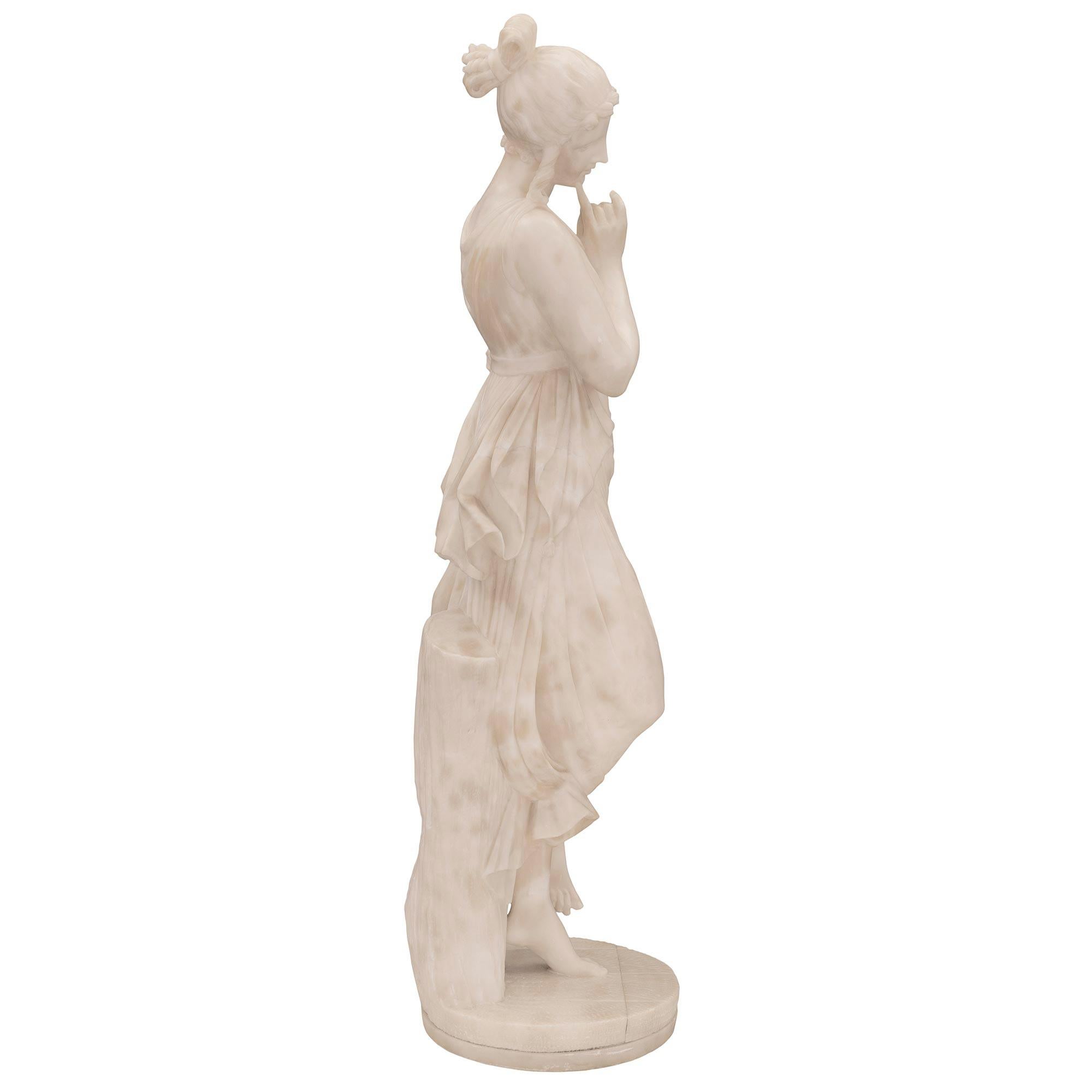 Marble Italian 19th Century Alabaster Statue of a Beautiful Maiden For Sale