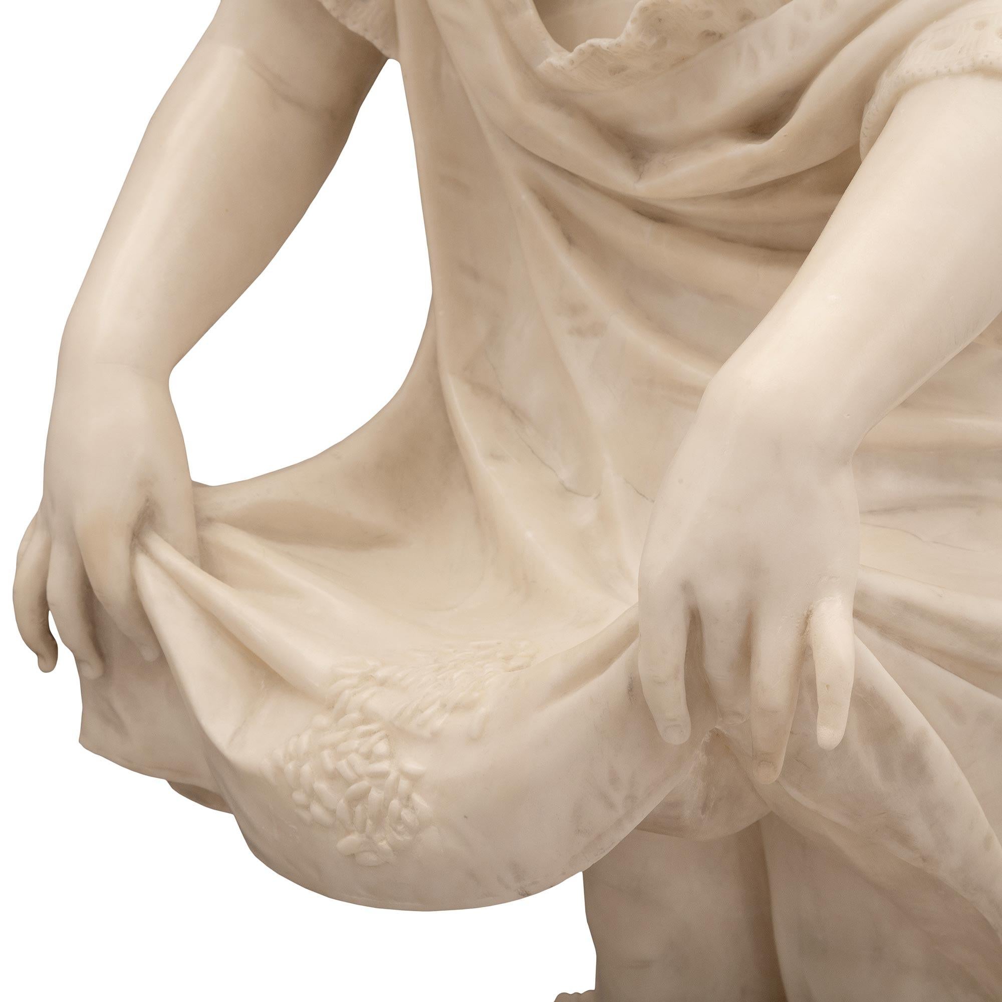 Italian 19th Century Alabaster Statue of a Young Girl Feeding Birds For Sale 2