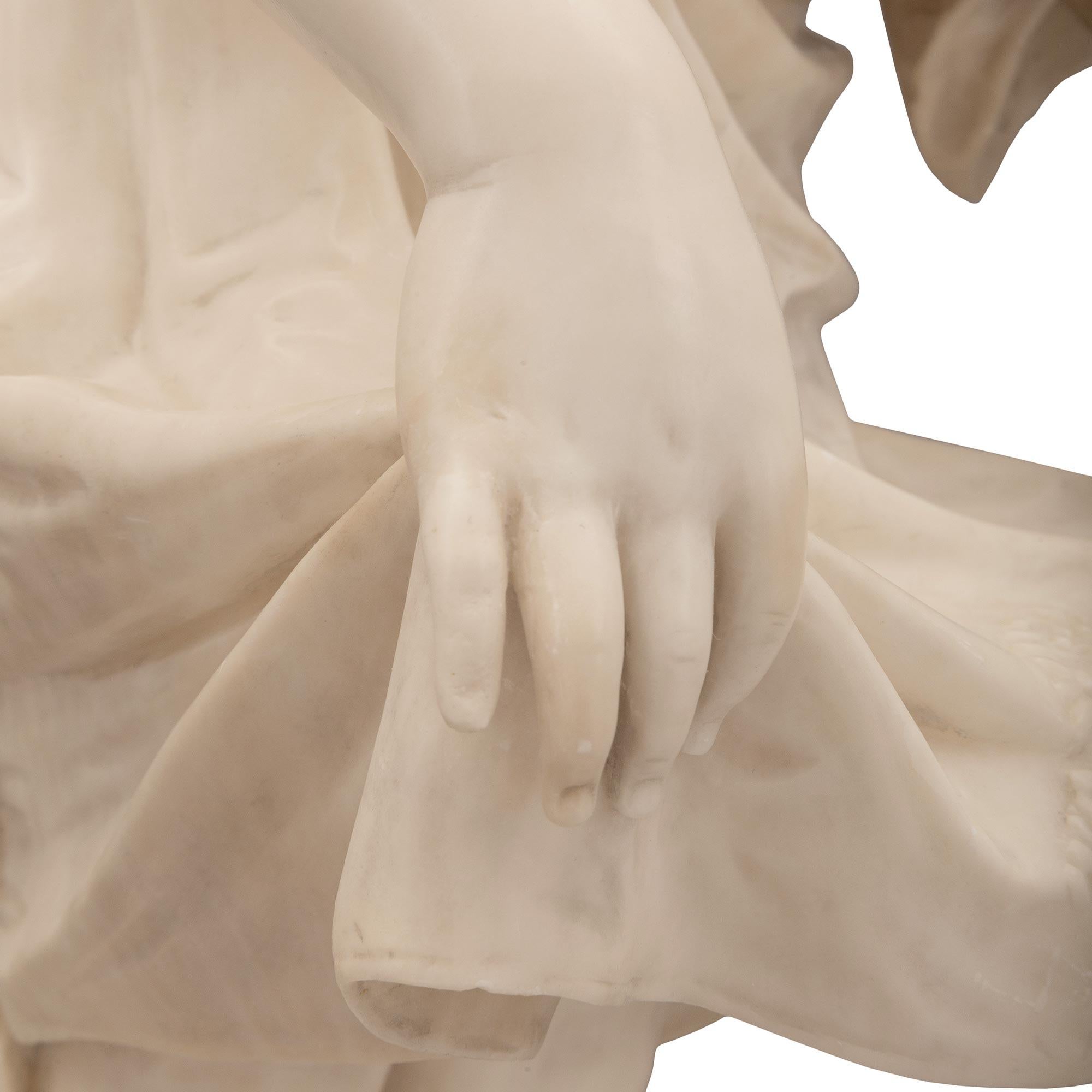 Italian 19th Century Alabaster Statue of a Young Girl Feeding Birds For Sale 3