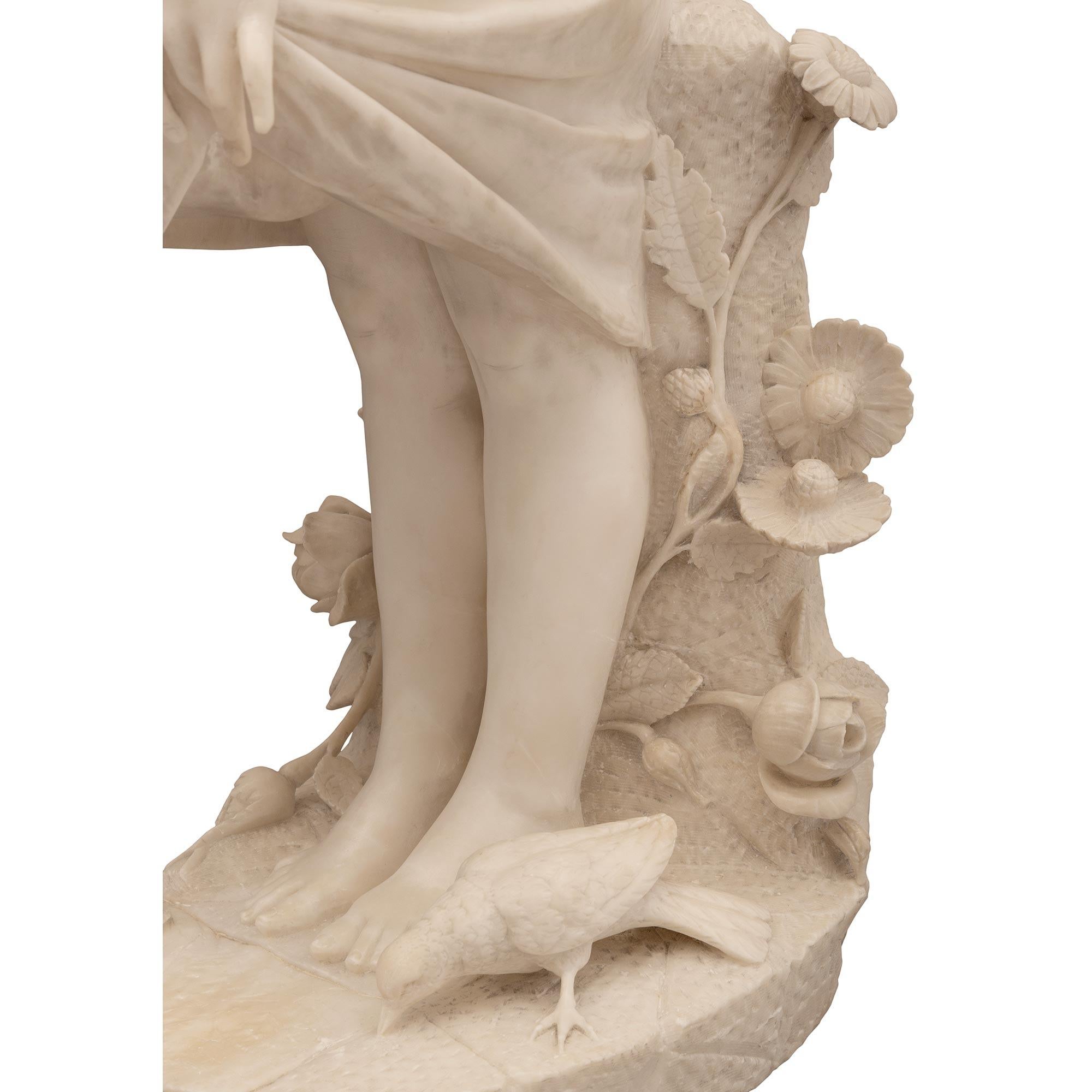 Italian 19th Century Alabaster Statue of a Young Girl Feeding Birds For Sale 4