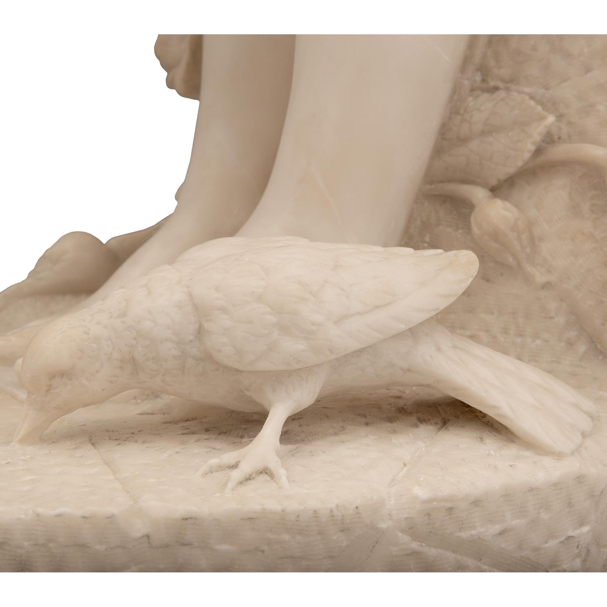 Italian 19th Century Alabaster Statue of a Young Girl Feeding Birds For Sale 5