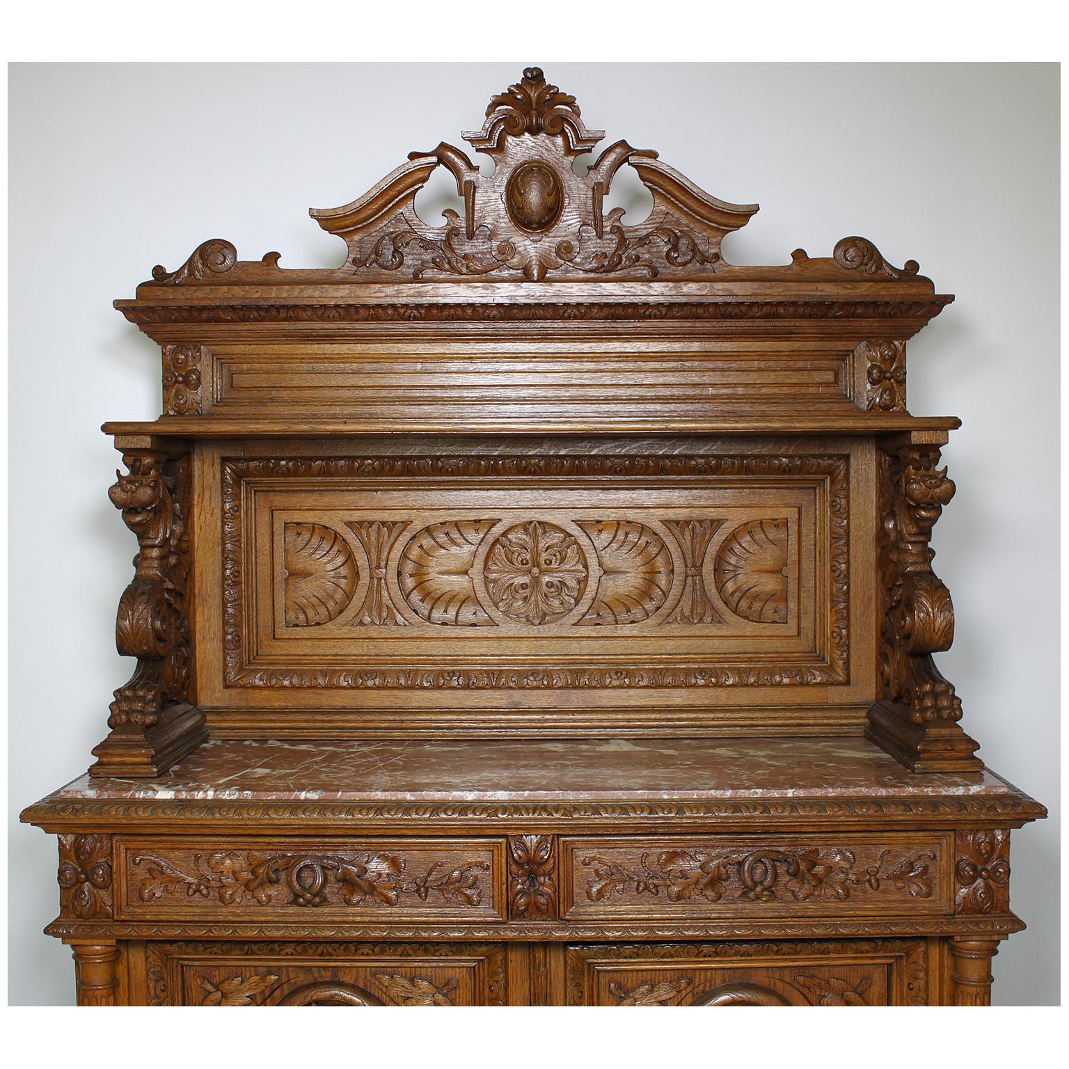 Renaissance Revival Italian 19th Century Baroque Style Oak-Carved Figural Server Cabinet Buffet For Sale
