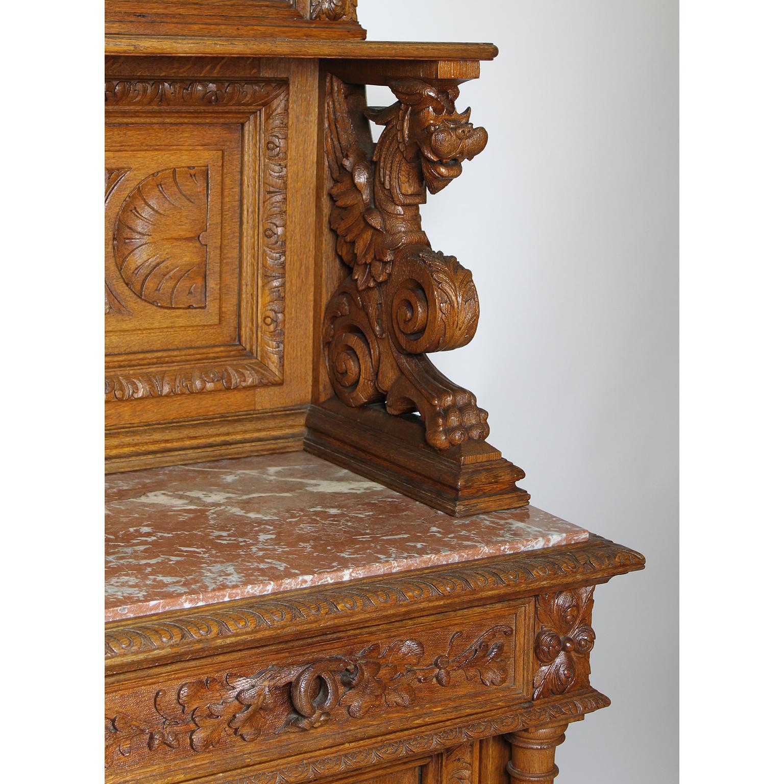 Italian 19th Century Baroque Style Oak-Carved Figural Server Cabinet Buffet In Good Condition For Sale In Los Angeles, CA