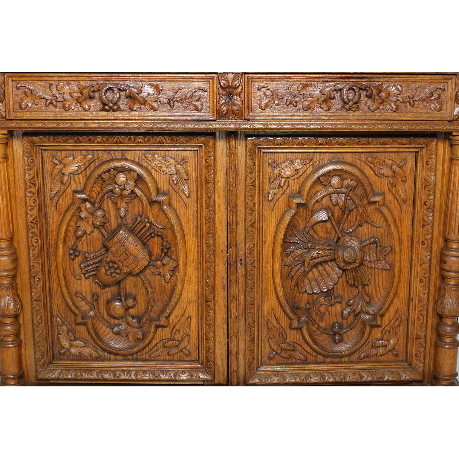 Marble Italian 19th Century Baroque Style Oak-Carved Figural Server Cabinet Buffet For Sale