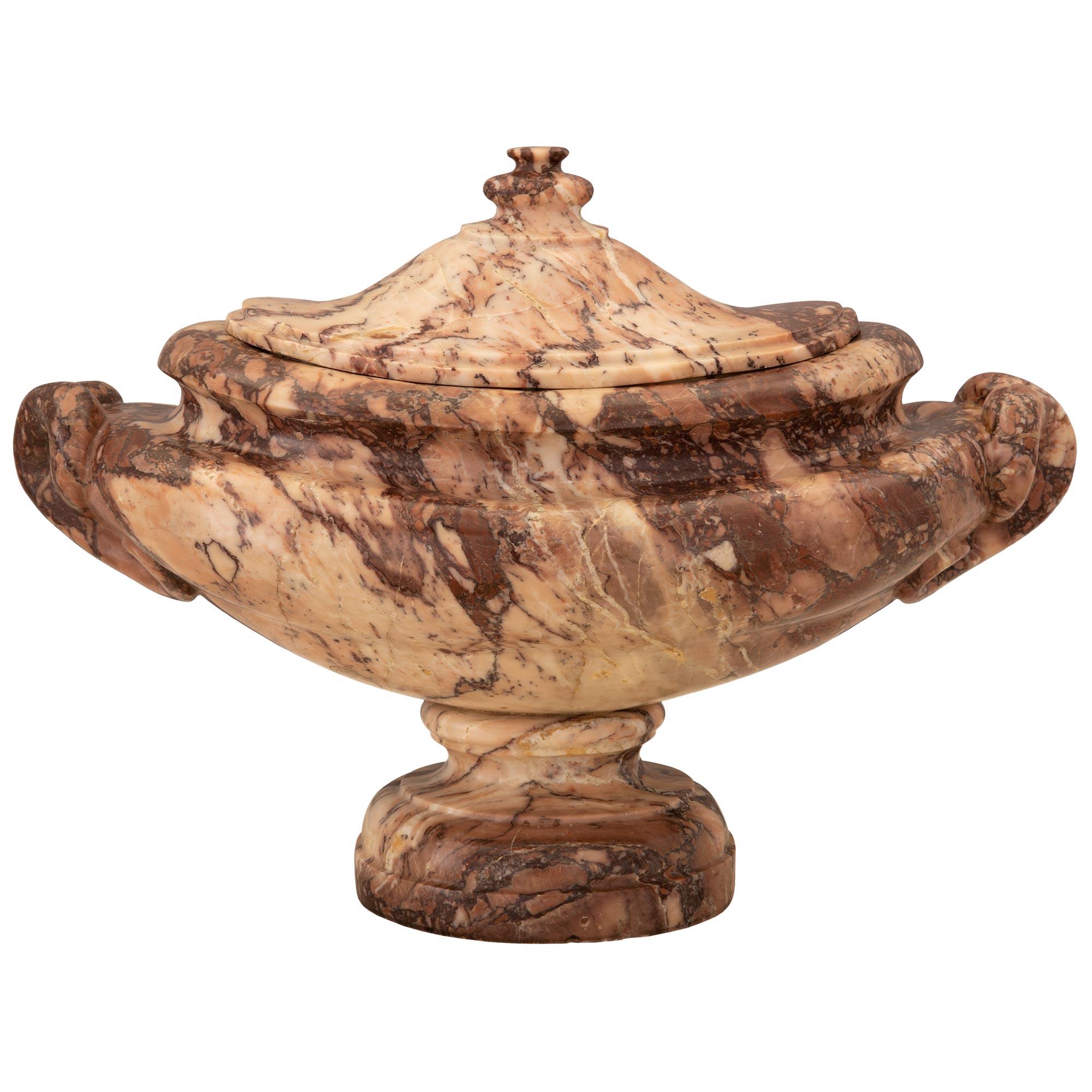 Italian 19th Century Brèche Violette Marble Lidded Urn For Sale 1
