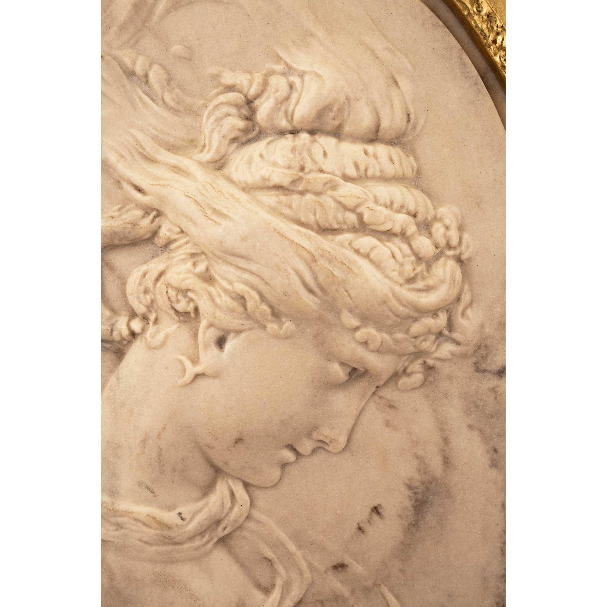 Italian 19th Century Carrara Marble Relief in a Giltwood Frame 2