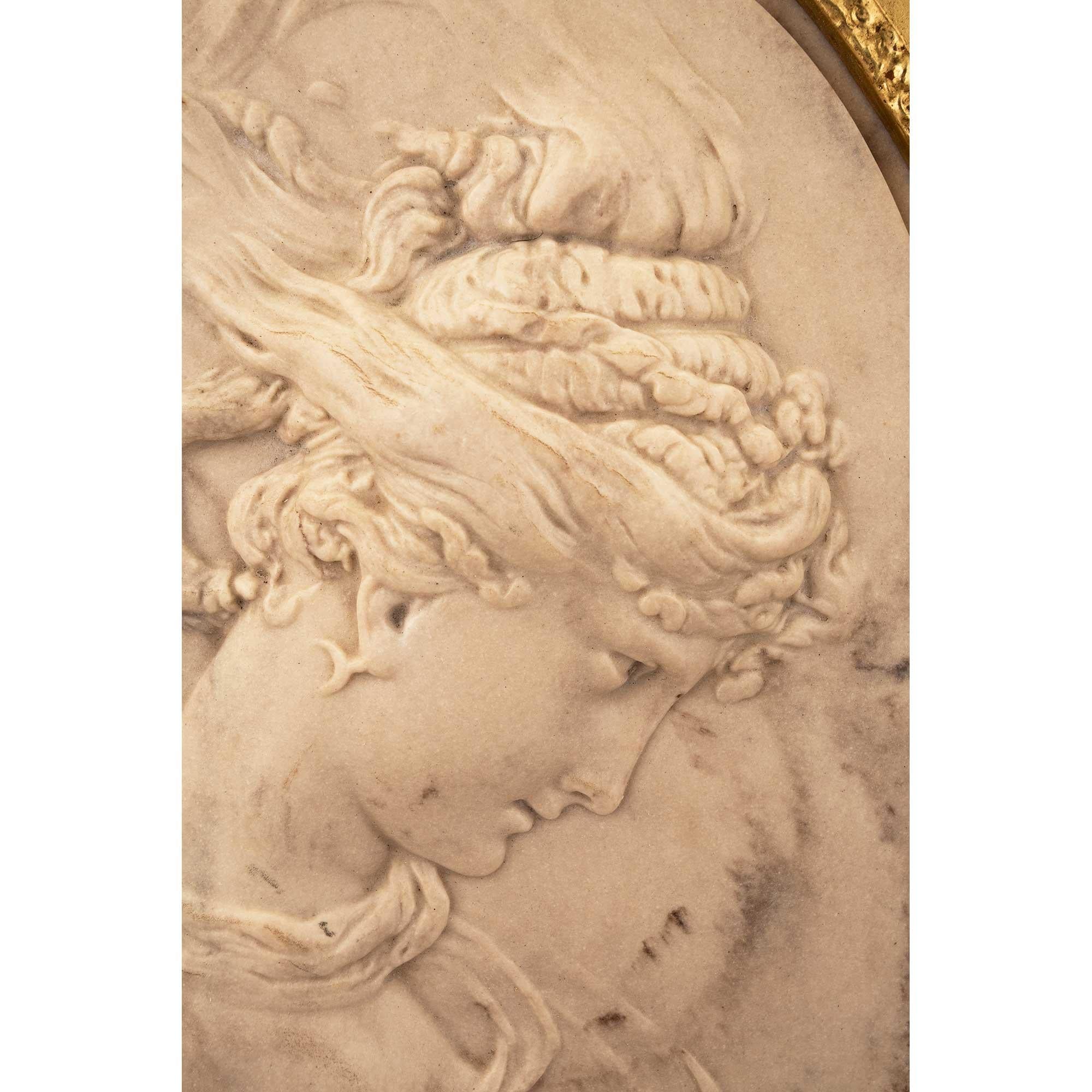 Italian 19th Century Carrara Marble Relief in a Giltwood Frame at 1stDibs