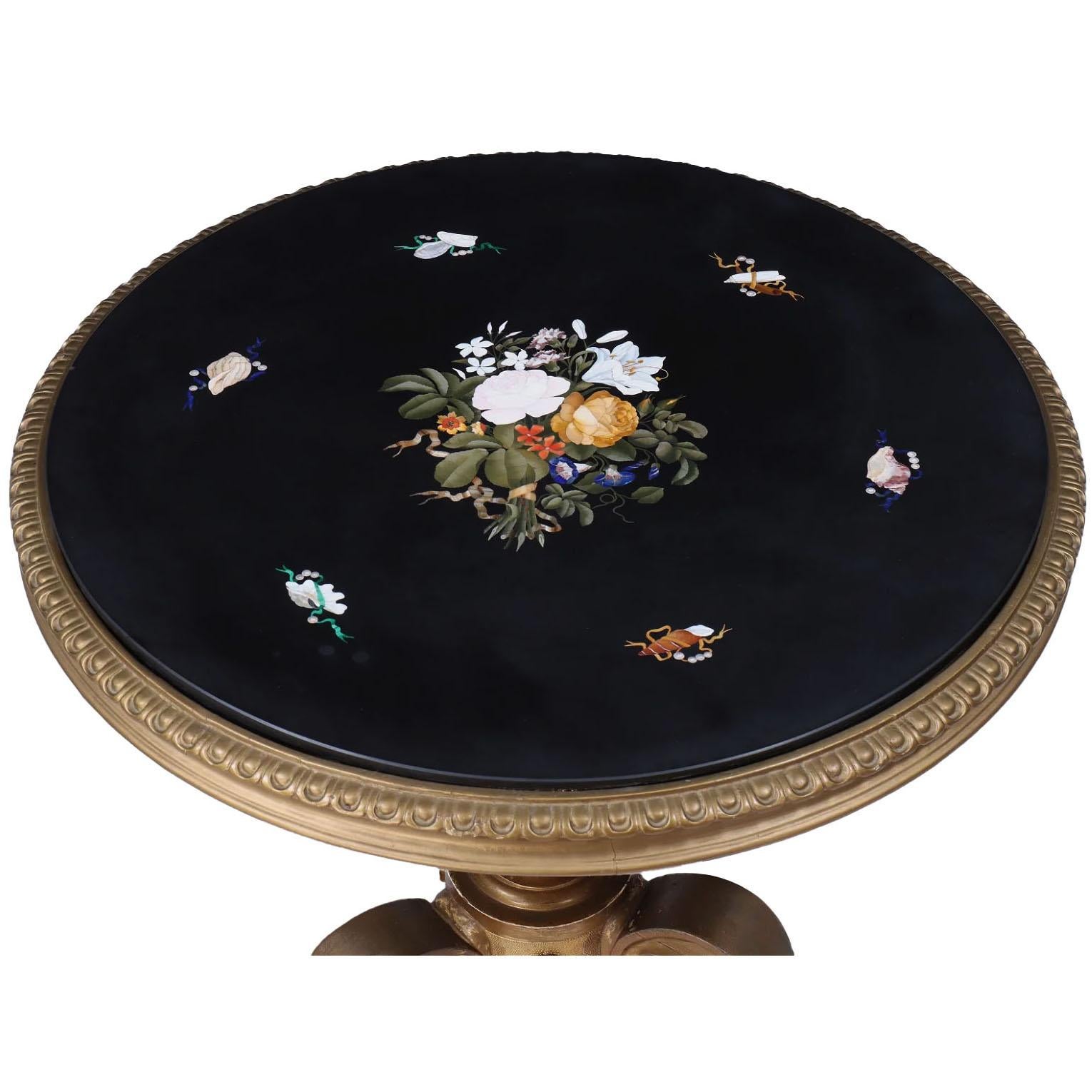 Baroque Revival An Italian 19th Century Florentine Pietra Dura Inlaid Table on a Giltwood Stand For Sale