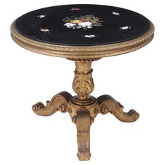 Antique An Italian 19th Century Florentine Pietra Dura Inlaid Table on a Giltwood Stand