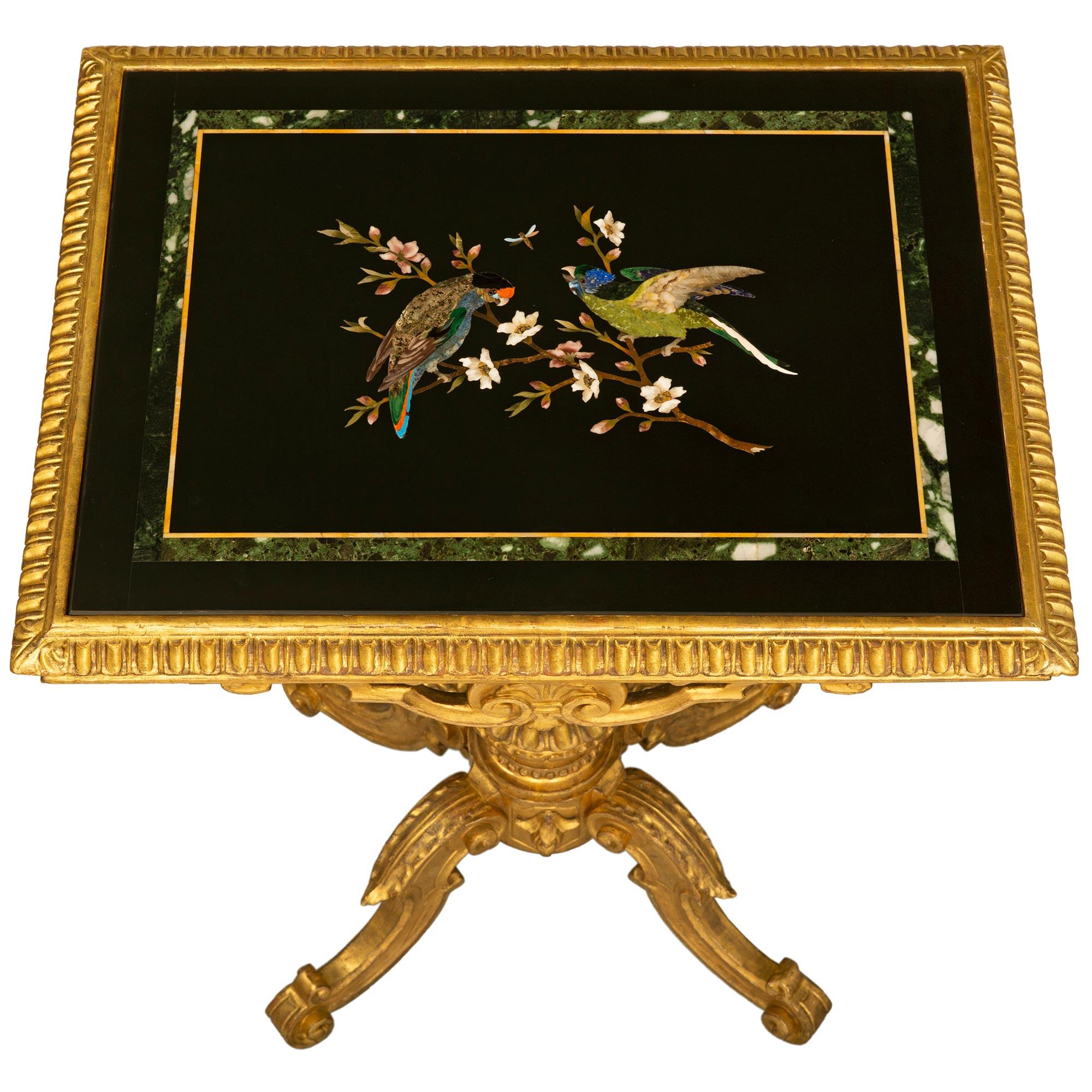 An Italian 19th century Giltwood and Pietra Dura marble side table For Sale 4