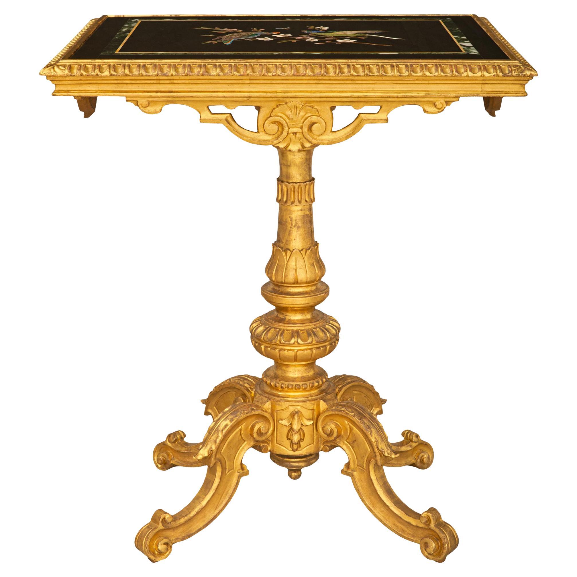 An Italian 19th century Giltwood and Pietra Dura marble side table For Sale