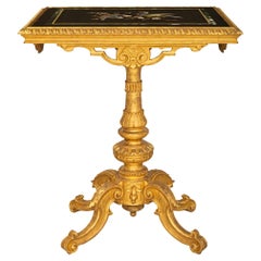 Table d'appoint italienne du 19ème siècle en bois doré et marbre Pietra Dura