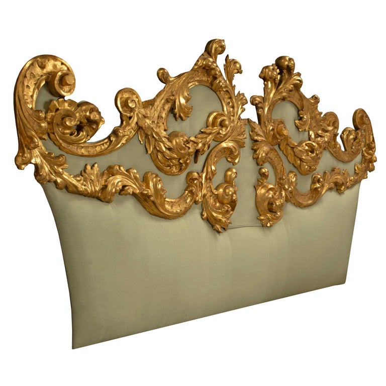 Italian 19th Century Giltwood Upholstered Headboard For Sale at 1stdibs