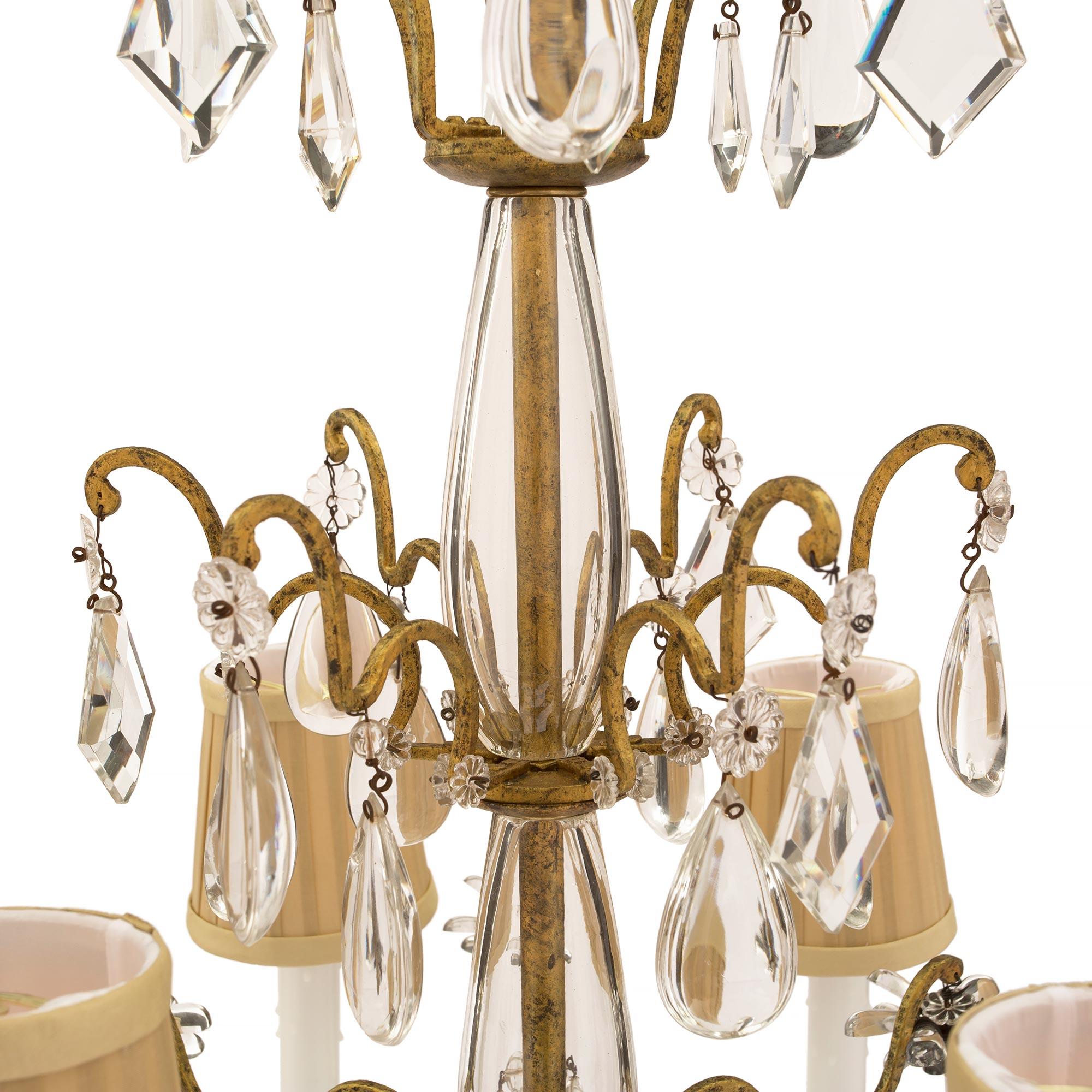 Italian 19th Century Louis XV Style Gilt Iron Crystal and Glass Chandelier 2