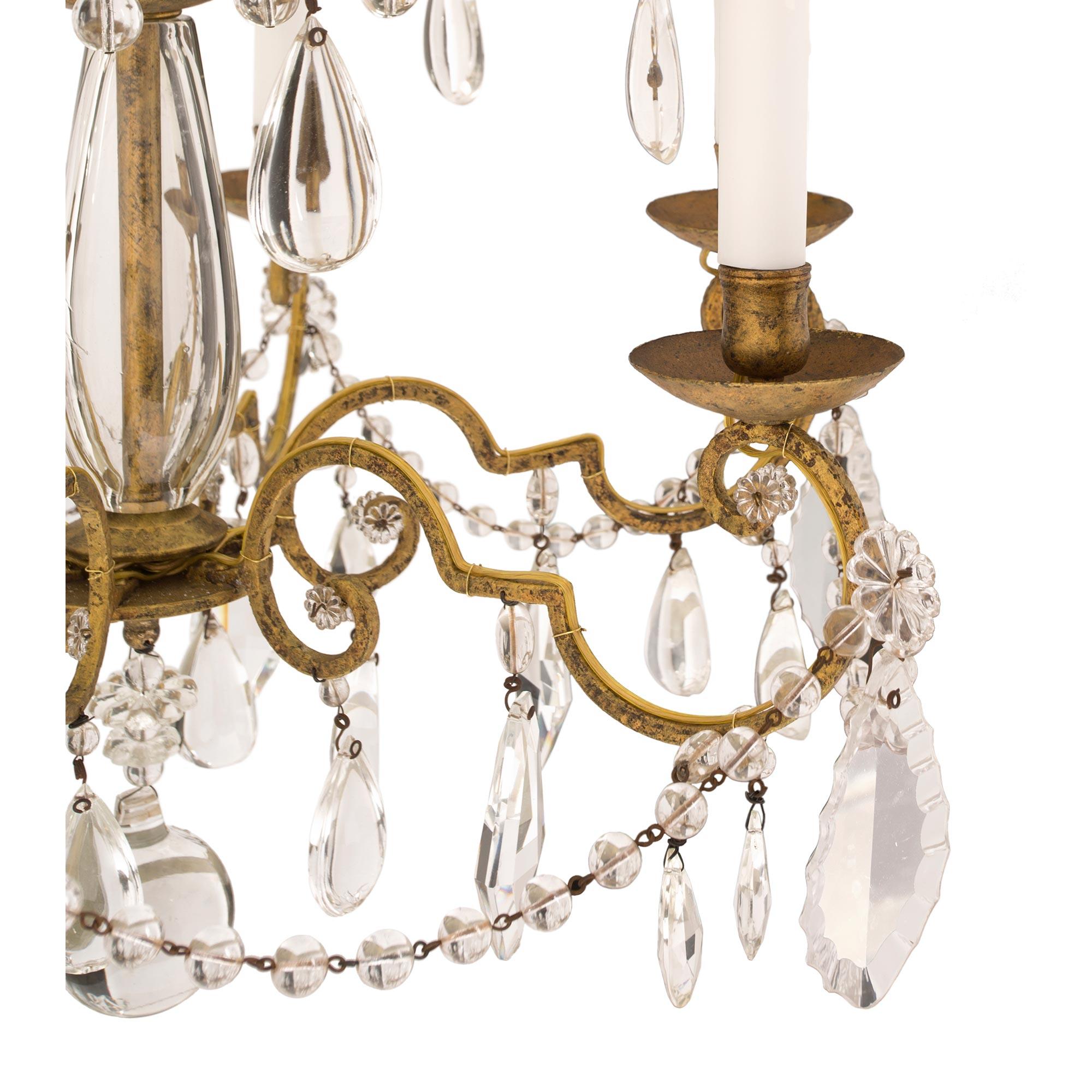 Italian 19th Century Louis XV Style Gilt Iron Crystal and Glass Chandelier 3