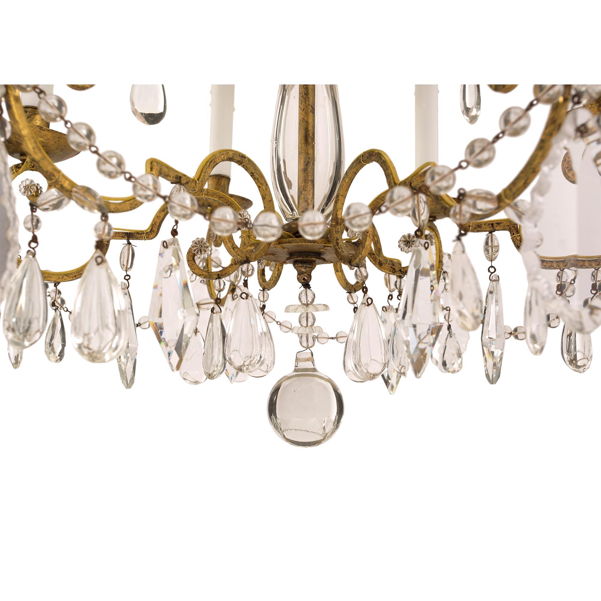 Italian 19th Century Louis XV Style Gilt Iron Crystal and Glass Chandelier 4