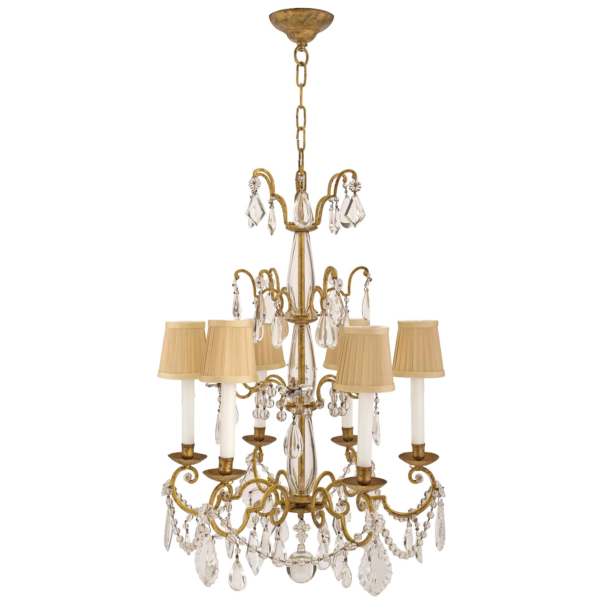 Italian 19th Century Louis XV Style Gilt Iron Crystal and Glass Chandelier