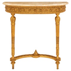 Consolle italiana del XIX secolo in legno dorato e marmo Jaune du Jura di stile Luigi XVI