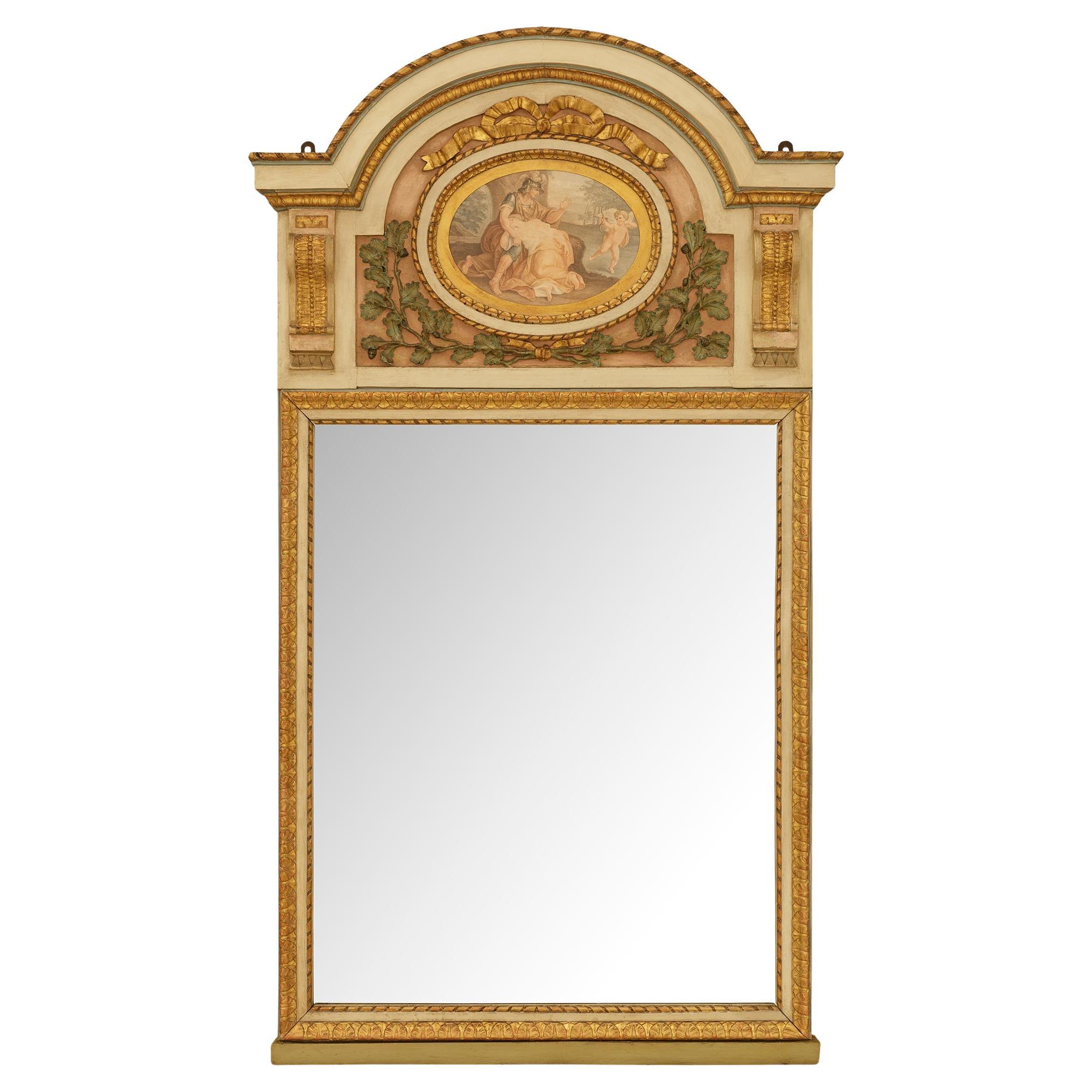 Italienischer Trumeau-Spiegel aus patiniertem Holz und Giltwood aus dem 19. im Angebot
