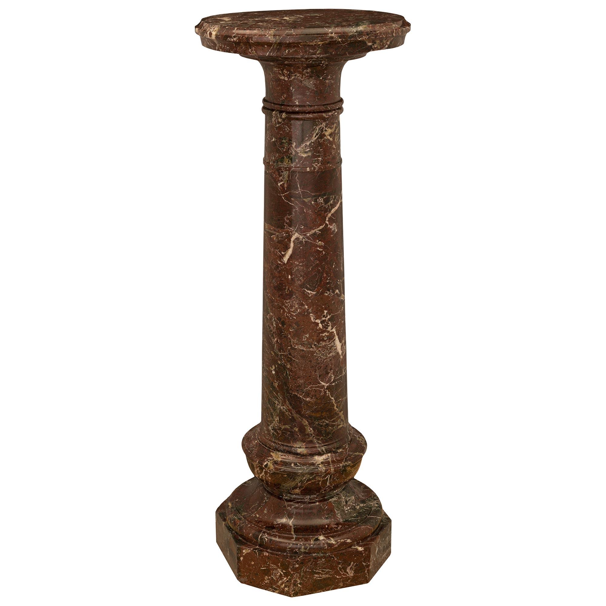 Italian 19th Century Louis XVI St. Rosso Levanto Marble Pedestal Column For Sale 1