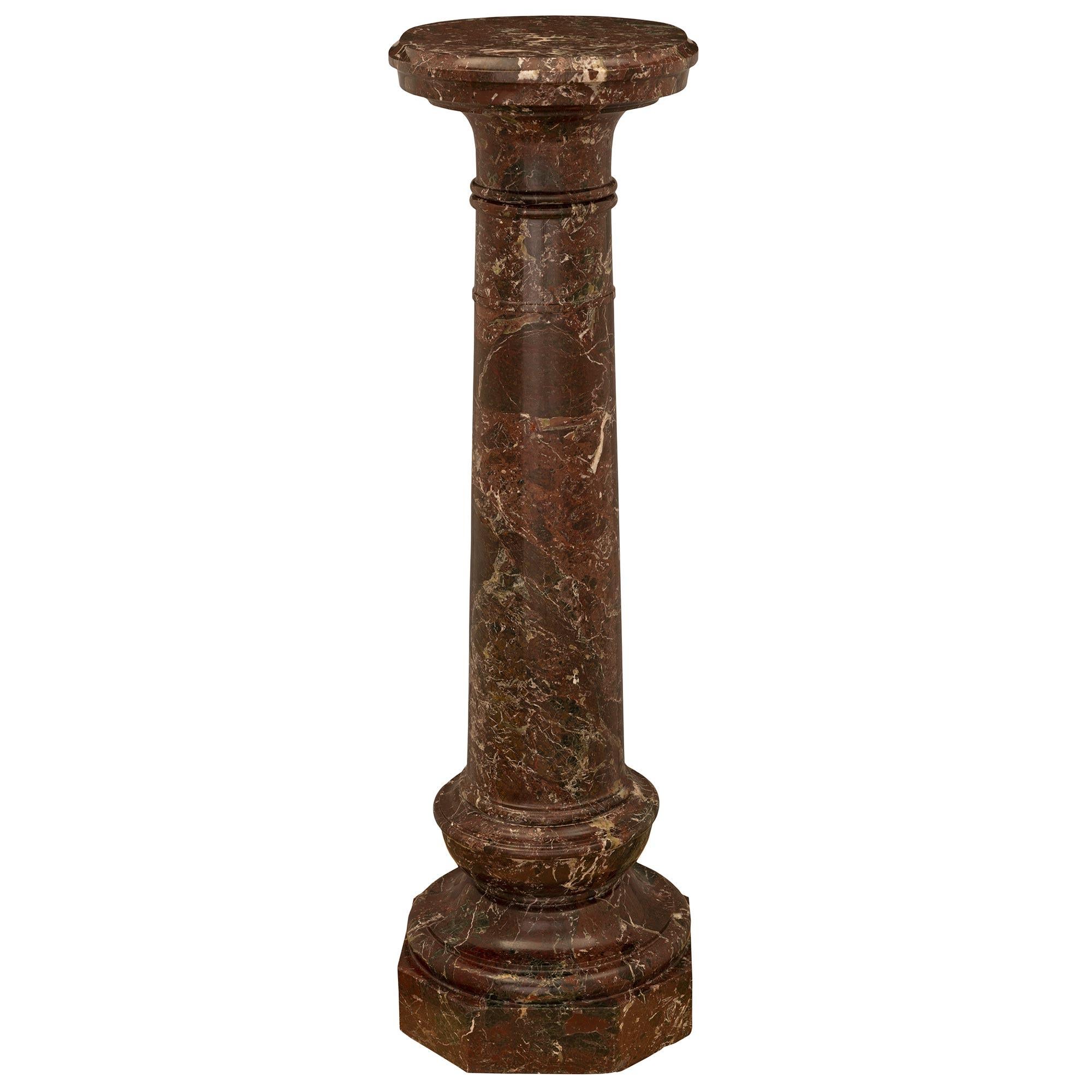 Italian 19th Century Louis XVI St. Rosso Levanto Marble Pedestal Column For Sale 2