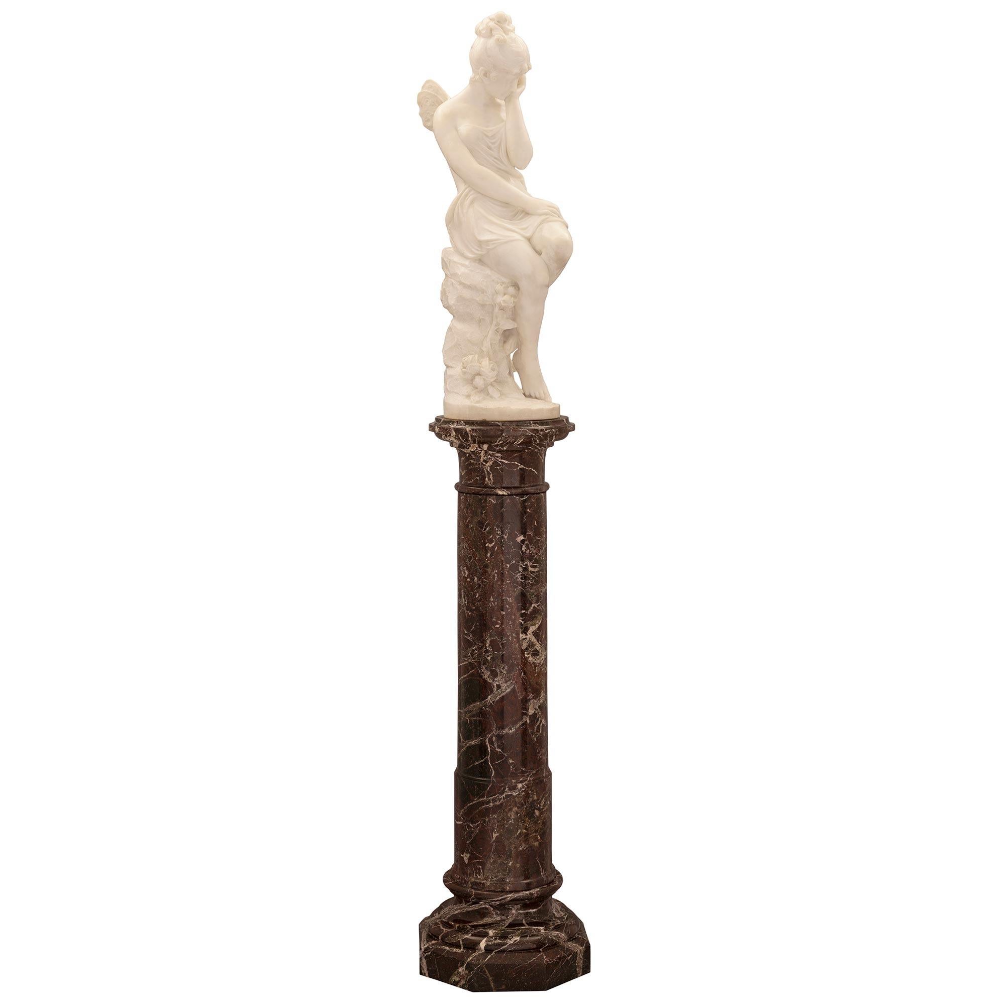 Italian 19th Century Marble Statue of Psyche on Her Original Pedestal In Good Condition For Sale In West Palm Beach, FL