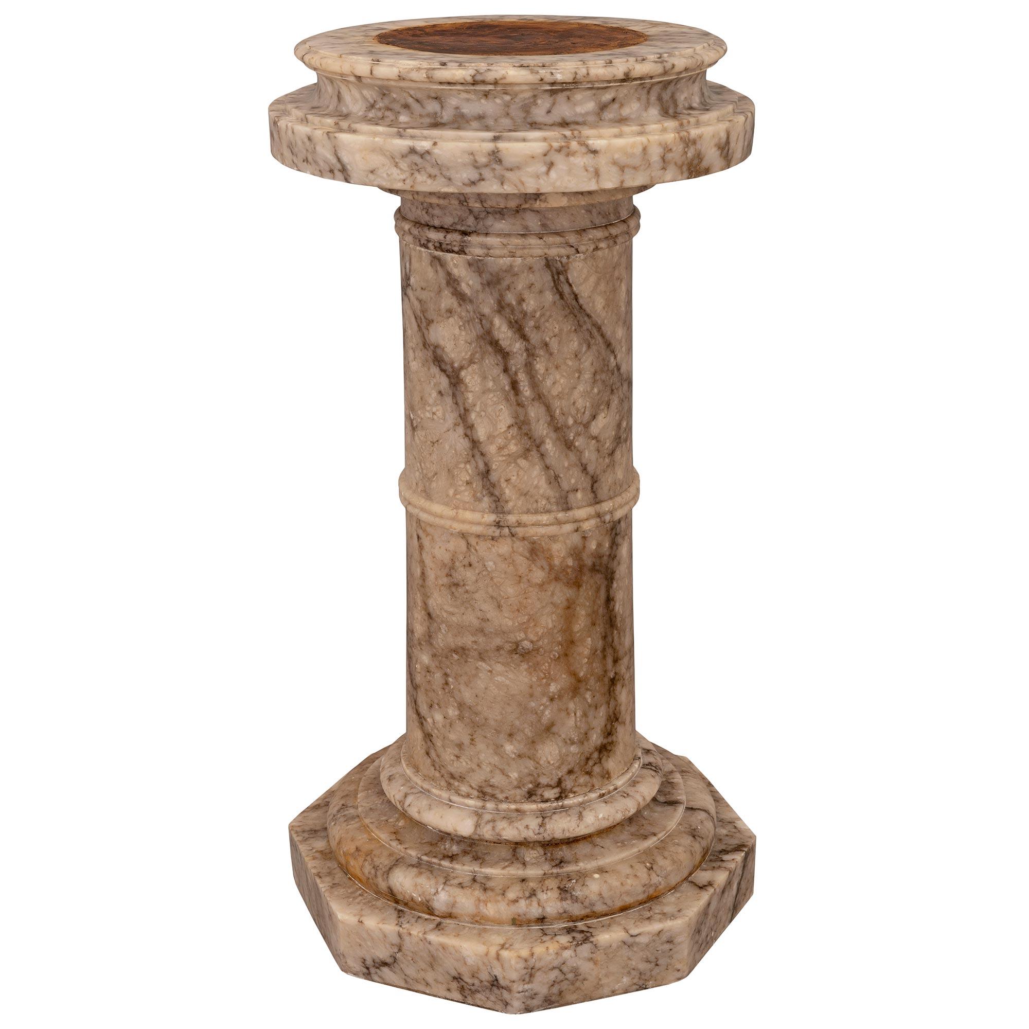 An Italian 19th Century Neo-Classical St. Alabaster Pedestal Column In Good Condition For Sale In West Palm Beach, FL