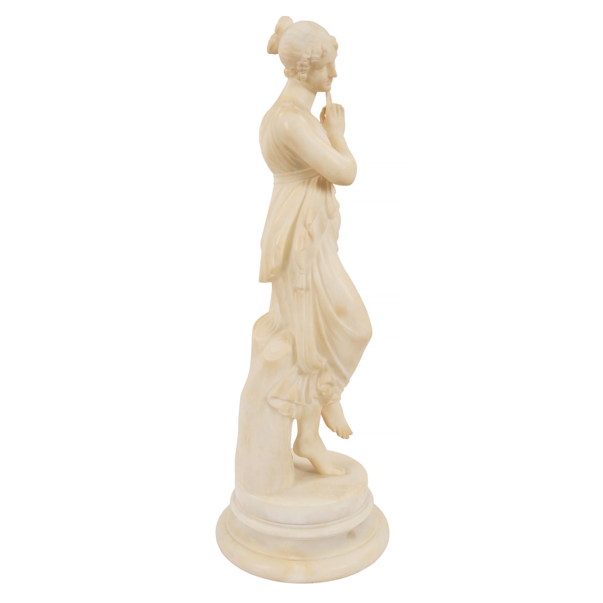 Italian 19th Century Neoclassical Style Alabaster Statue of a Maiden In Excellent Condition In West Palm Beach, FL
