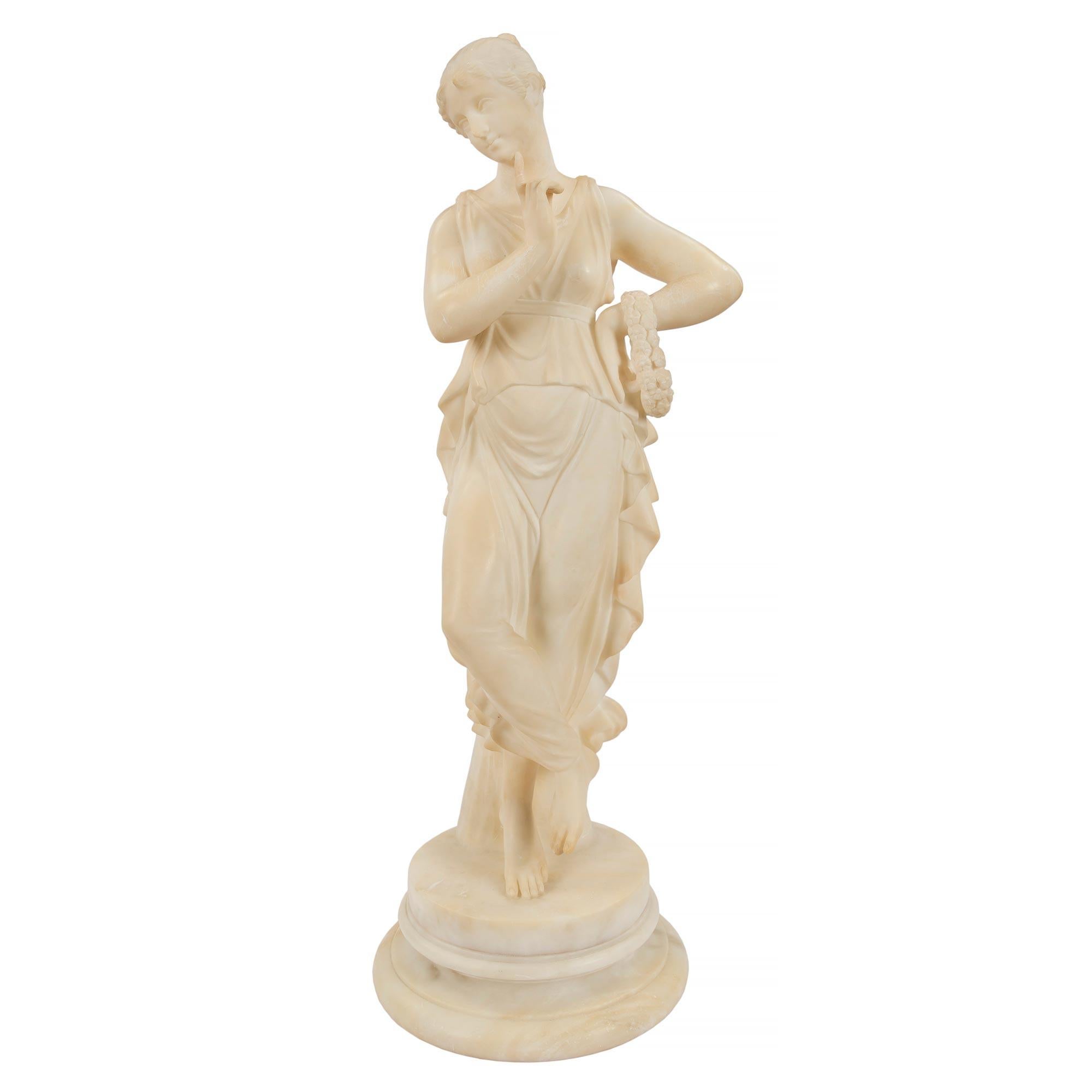 Italian 19th Century Neoclassical Style Alabaster Statue of a Maiden