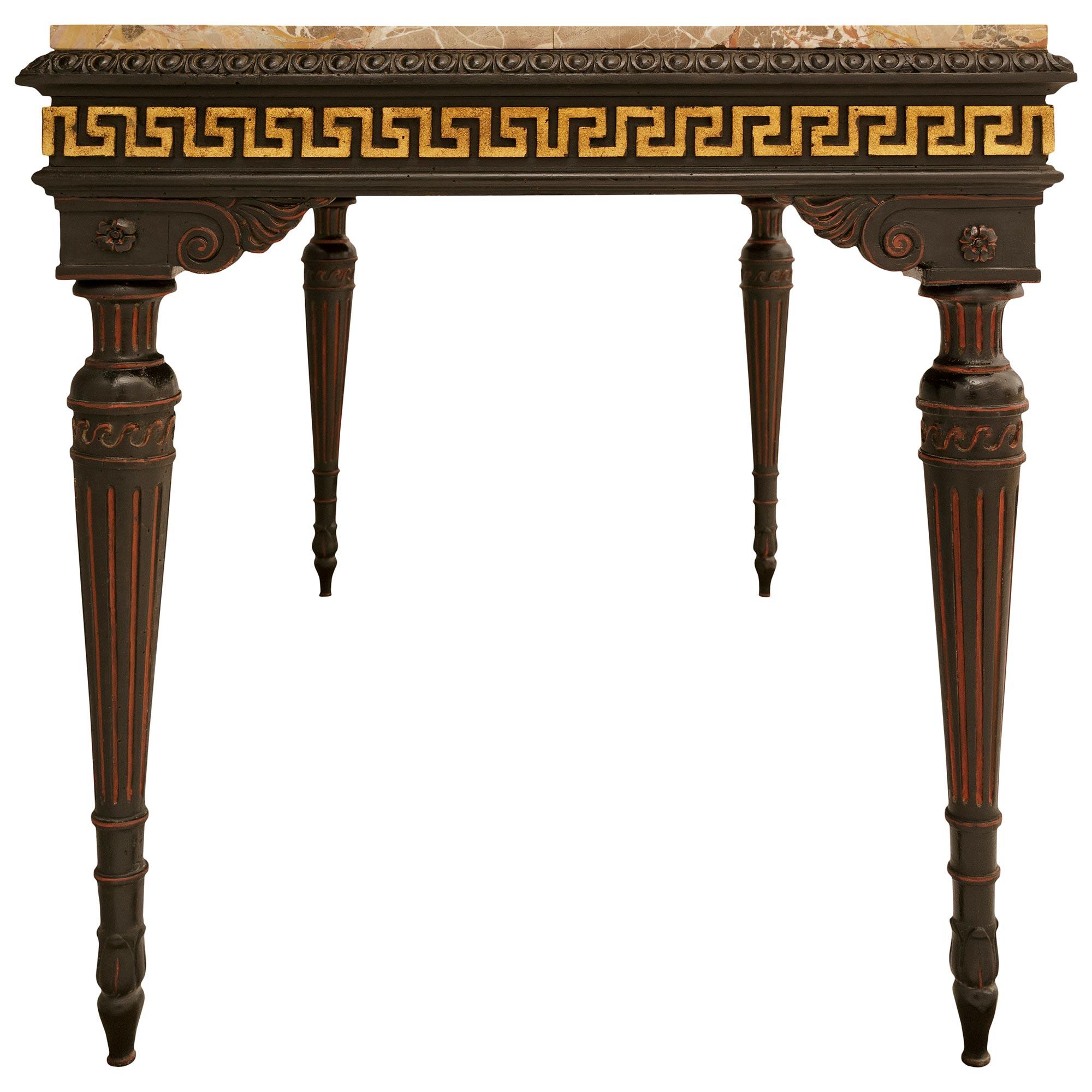Patinated An Italian 19th century patinated, Giltwood and Breccia Pernice marble console For Sale