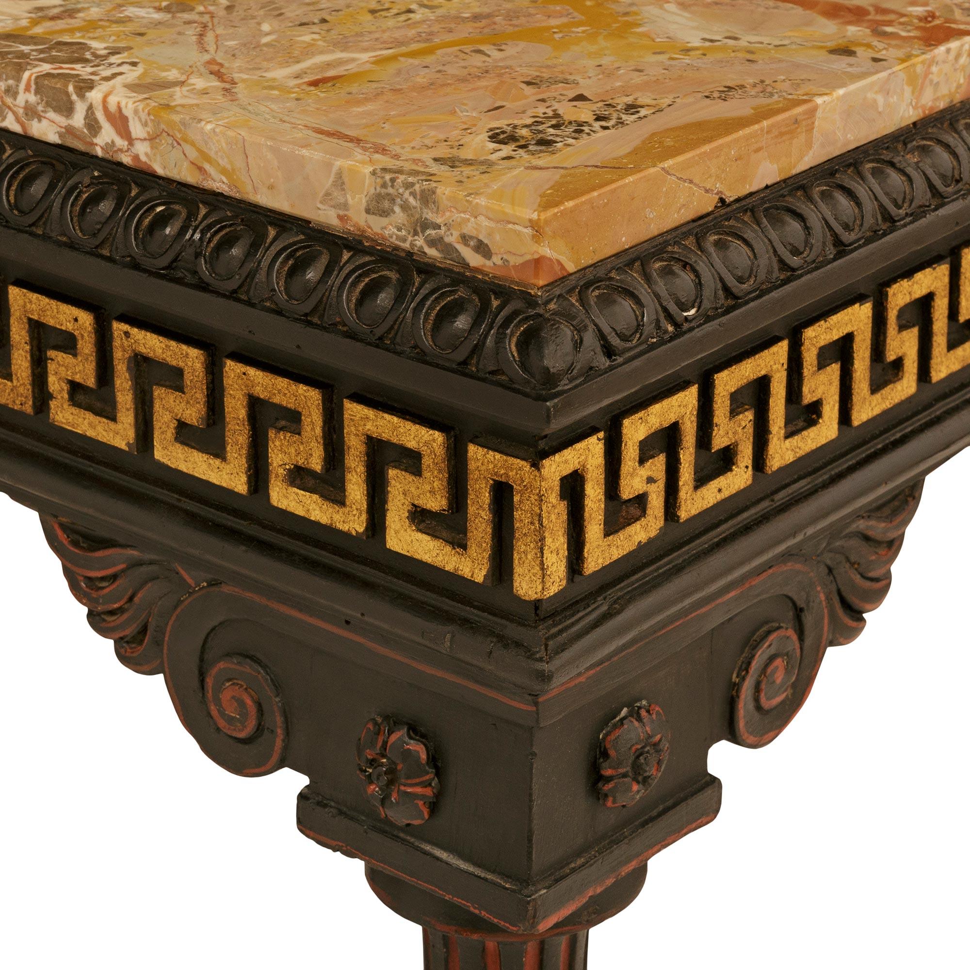 An Italian 19th century patinated, Giltwood and Breccia Pernice marble console In Good Condition For Sale In West Palm Beach, FL