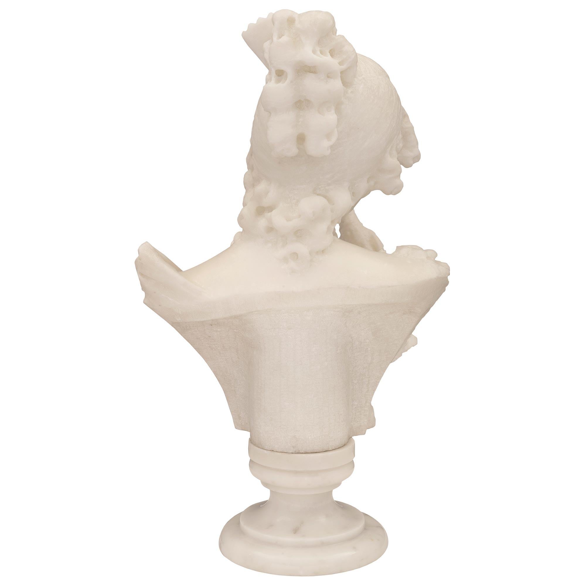 Italian 19th Century White Carrara Marble Bust of Young Girl with Birds For Sale 2