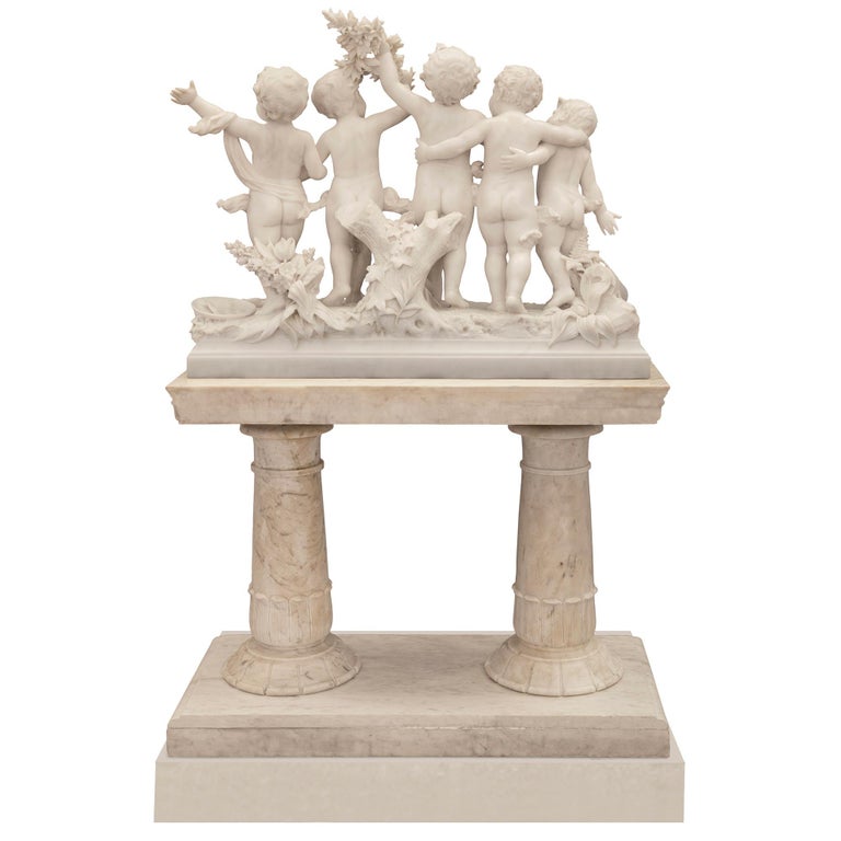 Italian 19th Century White Carrara Marble Statue of Five Cherubs For ...