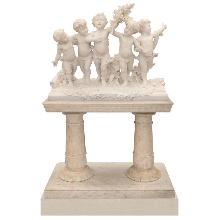 Italian 19th Century White Carrara Marble Statue of Five Cherubs For ...