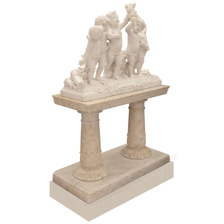 Italian 19th Century White Carrara Marble Statue of Five Cherubs For ...