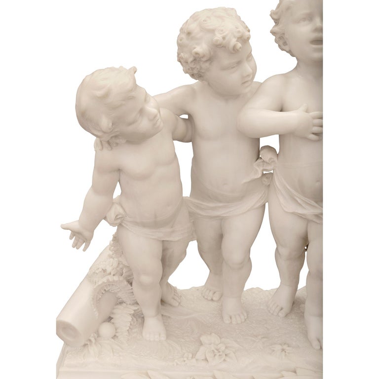 Italian 19th Century White Carrara Marble Statue of Five Cherubs For ...