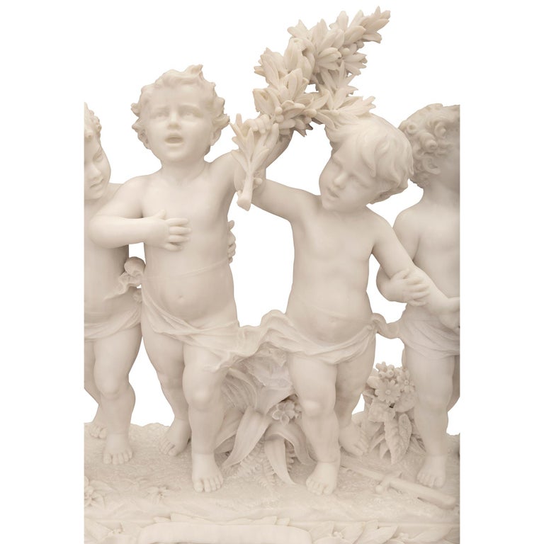 Italian 19th Century White Carrara Marble Statue of Five Cherubs For ...