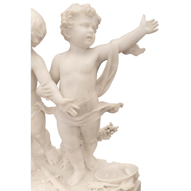 Italian 19th Century White Carrara Marble Statue of Five Cherubs For ...