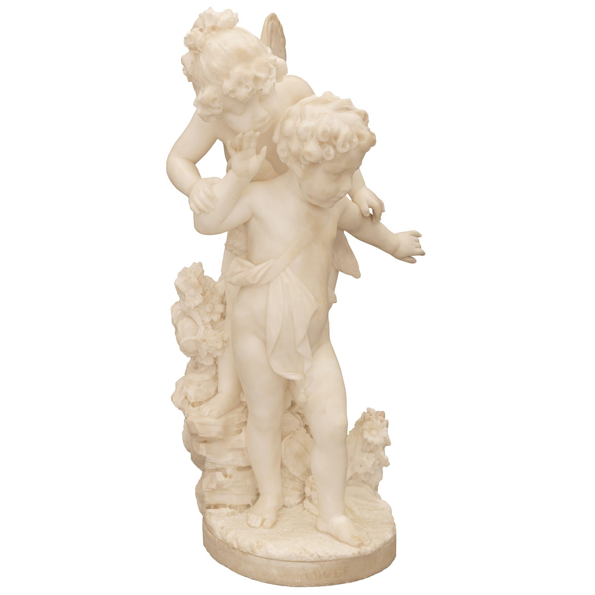 Italian 19th Century White Carrara Marble Statue Titled “Amore Sdegnato” In Good Condition For Sale In West Palm Beach, FL